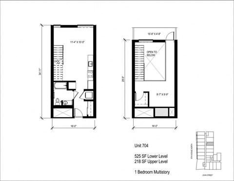 Floor plan for 1 bed, 1 bath, 795 sqft